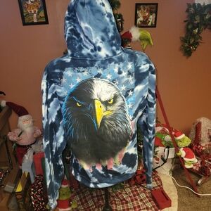 Blue Tie-Dye Hoodie with Eagle Graphic
